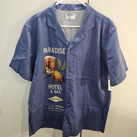 Old Navy Blue Paradise Graphic Men's Shirt - Picture 1 of 6